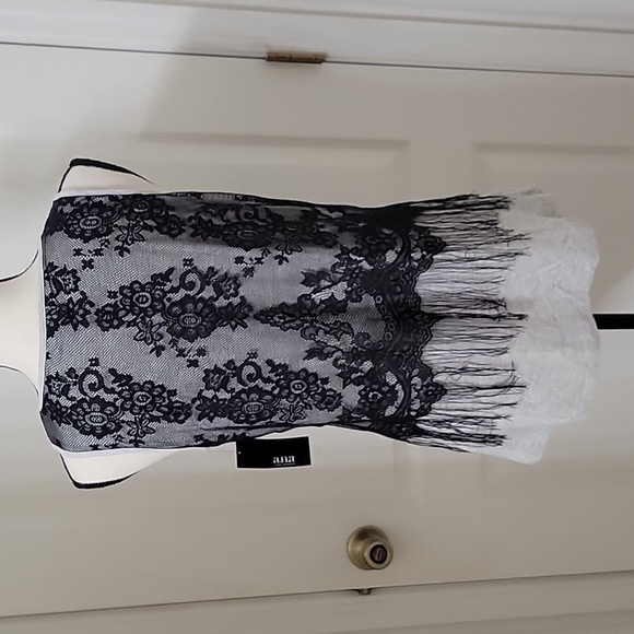 a.n.a. Size M Black Lace with Fringe Over Gray Sleeveless Tank Top, NEW with Tag - Picture 5 of 13